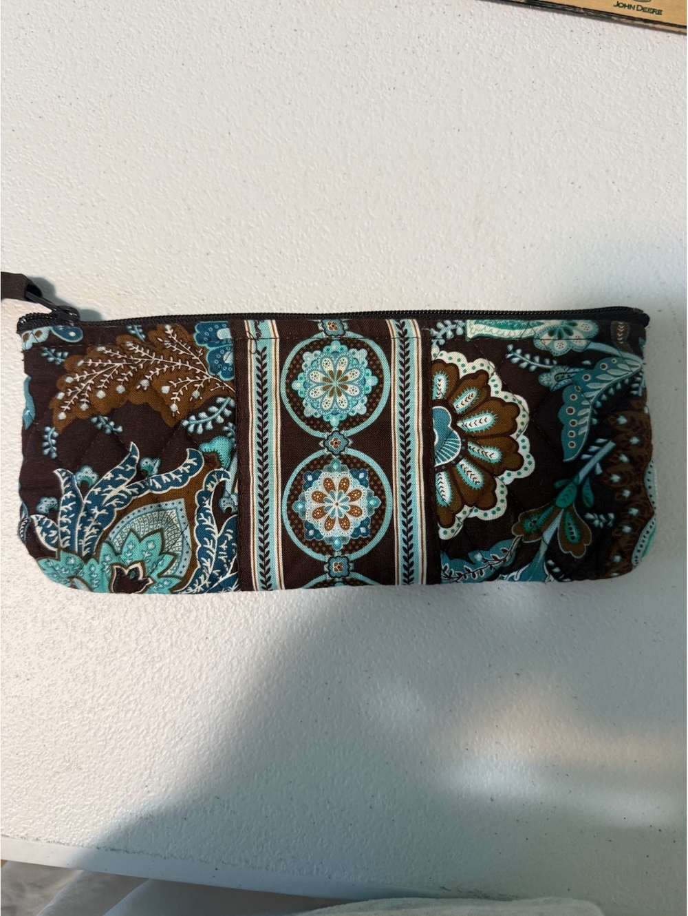 Vera Bradley Quilted Fabric Zippered Pouch in Blue and Brown Paisley